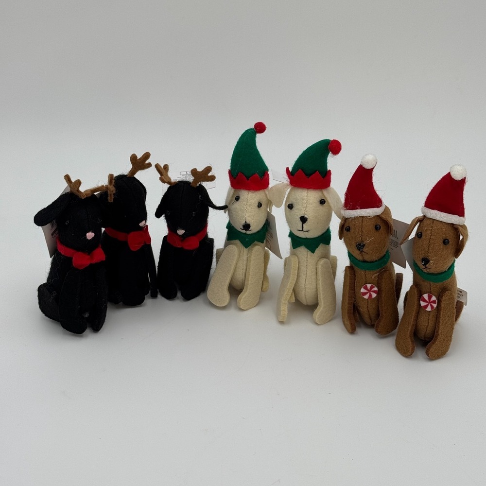 Crescent Plush Christmas Dog Ornament Multi Pack‎ Lot Of 7 New With Tags Holiday